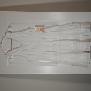 White Kloslyne Twist Dress Eyelet Lace Trim Tiered Skirt Lined Cotton Size L